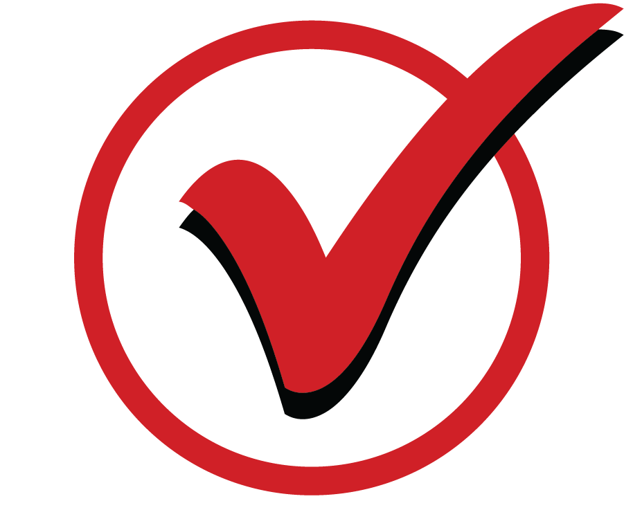 Check mark graphic in red